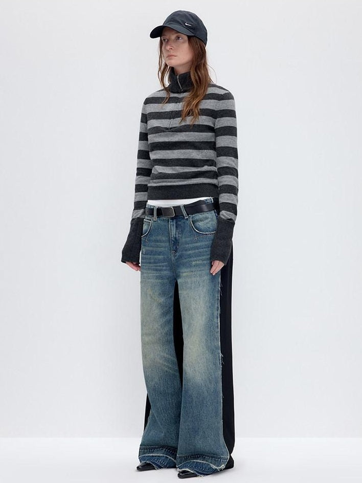 RUN TO THE FUTURE Vintage Slim Fit Wool Striped Pullover Office Commuter Women Sweaters
