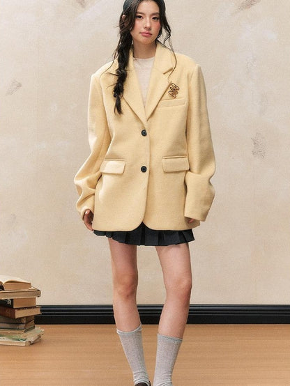 7Shiftin Versatile Notched Lapel Long Sleeve Women Casual Solid Color Yellow Blazers