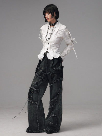 Frustration Garden Black Grey Street Punk Lace Up Frayed Rivet Women&