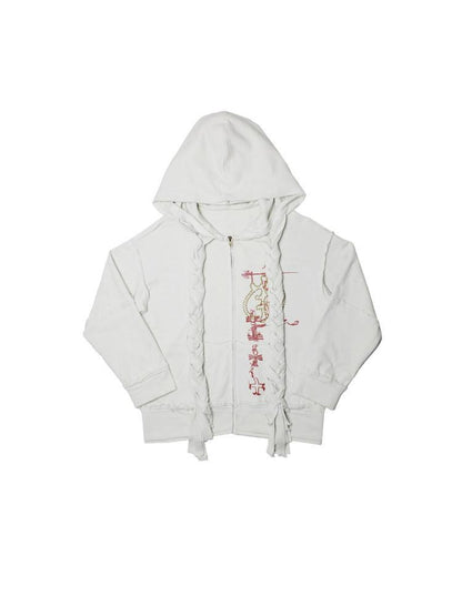 nit alcove Distressed Patch Fringe Loose Fit Lycra Cotton Unisex Vintage Zip Letter Hoodie