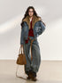 7Shiftin Warm Detachable Fur Collar Casual Cropped Women Long Sleeve Denim Jackets
