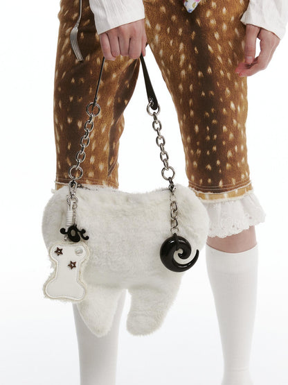 nit alcove Cute Plush Animal Chain Euro Chic Youth Single Strap Shoulder White Bags