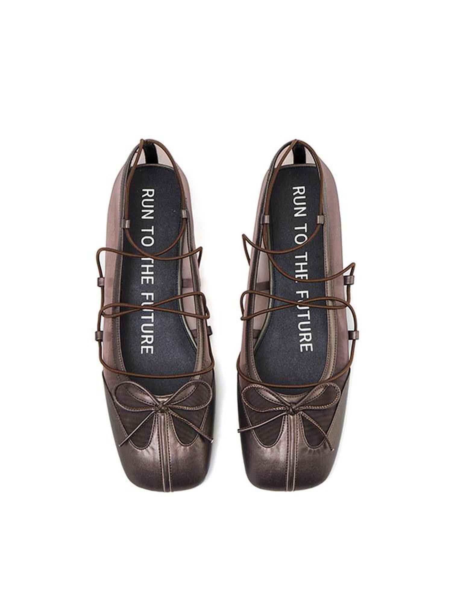 RUN TO THE FUTURE Bow Detail Square Toe Slip On Ballet Casual Sheepskin Lined Everyday Flats