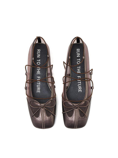 RUN TO THE FUTURE Bow Detail Square Toe Slip On Ballet Casual Sheepskin Lined Everyday Flats
