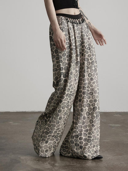 INDULGE Durable Viscose Blend Vintage Patchwork Abstract Pockets Women Wide-Leg Pants