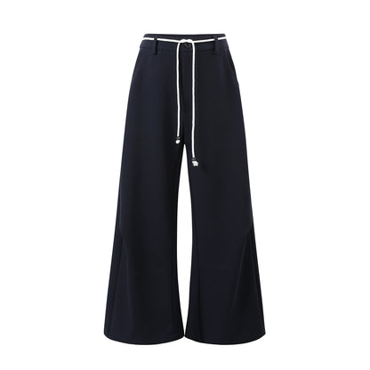 7Shiftin Versatile Minimal Straight Cut Natural Elastic Waist Women Navy Wide Leg Pants