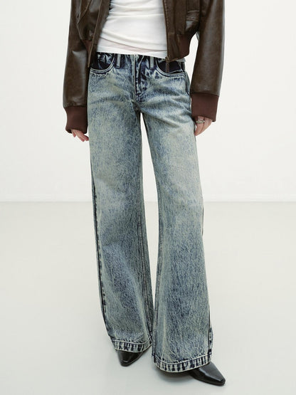 RUN TO THE FUTURE Vintage Washed Distressed Low Rise Durable Snow Blue Denim Women Straight Jeans