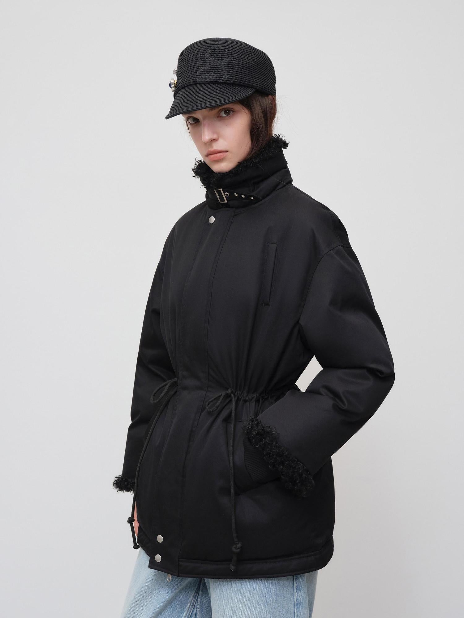 RUN TO THE FUTURE Classic Black Cotton Commuter Loose Fit Stand Collar Zipper Outerwear Parkas
