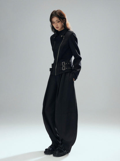 Low pixel Wool Blend Thick Slim Fit Street Euro Zip Front Black Cropped Jackets
