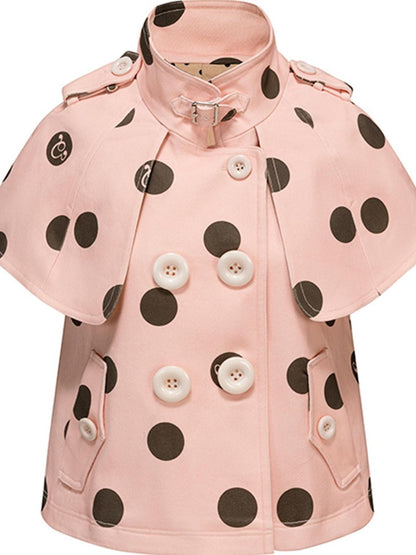 nit alcove Windproof Cotton Stretch Cute Cropped Doublebreasted Unisex Polka Dot Blouses