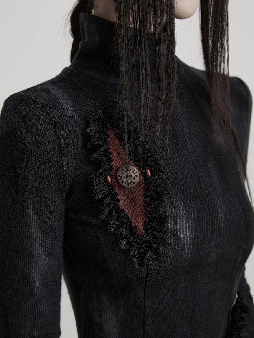 INDULGE Breathable Casual Slim High Neck Black Pullover Long Sleeve T-Shirts