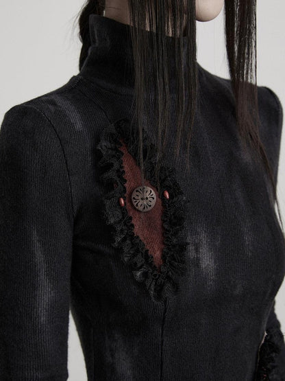 INDULGE Breathable Casual Slim High Neck Black Pullover Long Sleeve T-Shirts