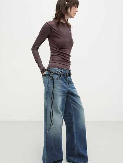 RUN TO THE FUTURE Durable Distressed Cotton Loose Fit Natural Waist Women Zip Fly Straight Jeans