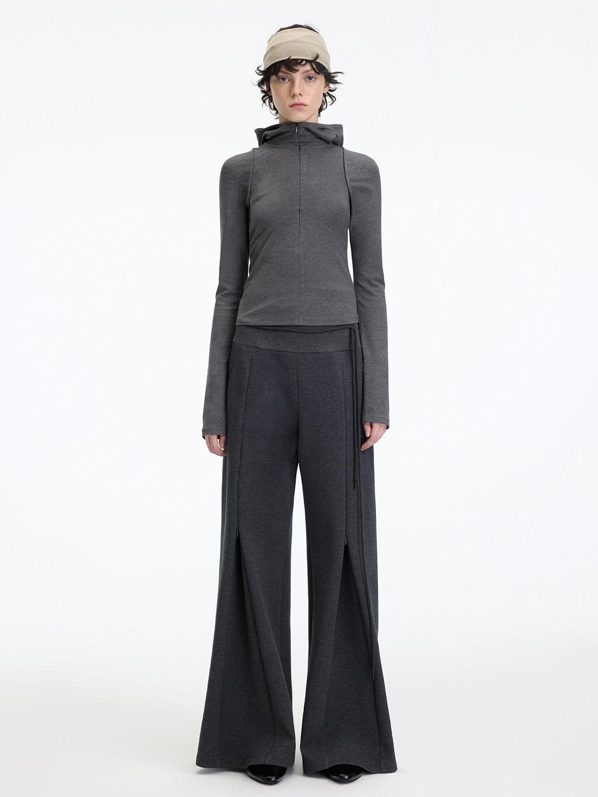 RUN TO THE FUTURE Antibacterial Mid Stretch Zip Casual Mid Rise Heather Gray Wide-Leg Pants
