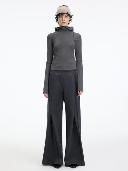RUN TO THE FUTURE Antibacterial Mid Stretch Zip Casual Mid Rise Heather Gray Wide-Leg Pants