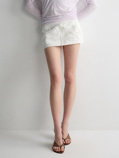 RUN TO THE FUTURE Washed Cotton Denim Pocket Minimalist A Line Low Waist Mini Skirts