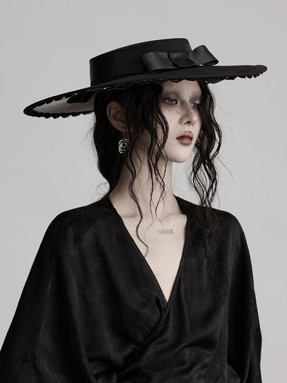 INDULGE Gothic V-neck Viscose Flared Loose Casual Womens Black Trench Coats