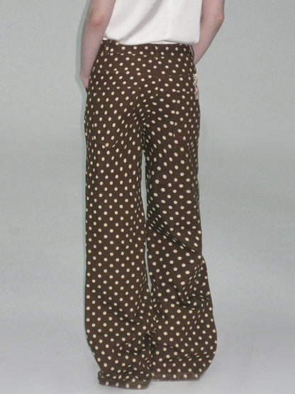 The NeverMore Cotton Polka Dot Vintage Natural Waist Casual Women Brown Straight Leg Jeans