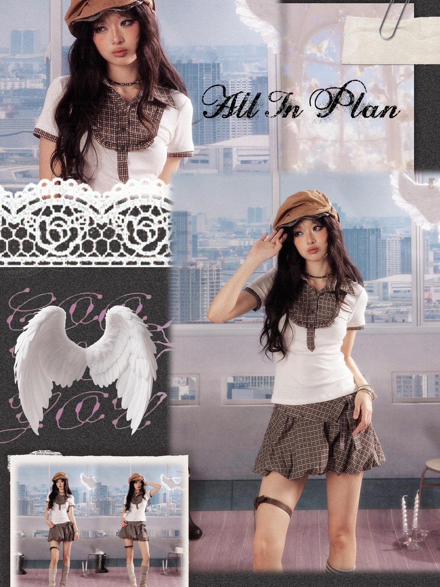 ALL iN plan Modal Waist Slimming Casual Collared A Sleeve Plaid Women Blouse