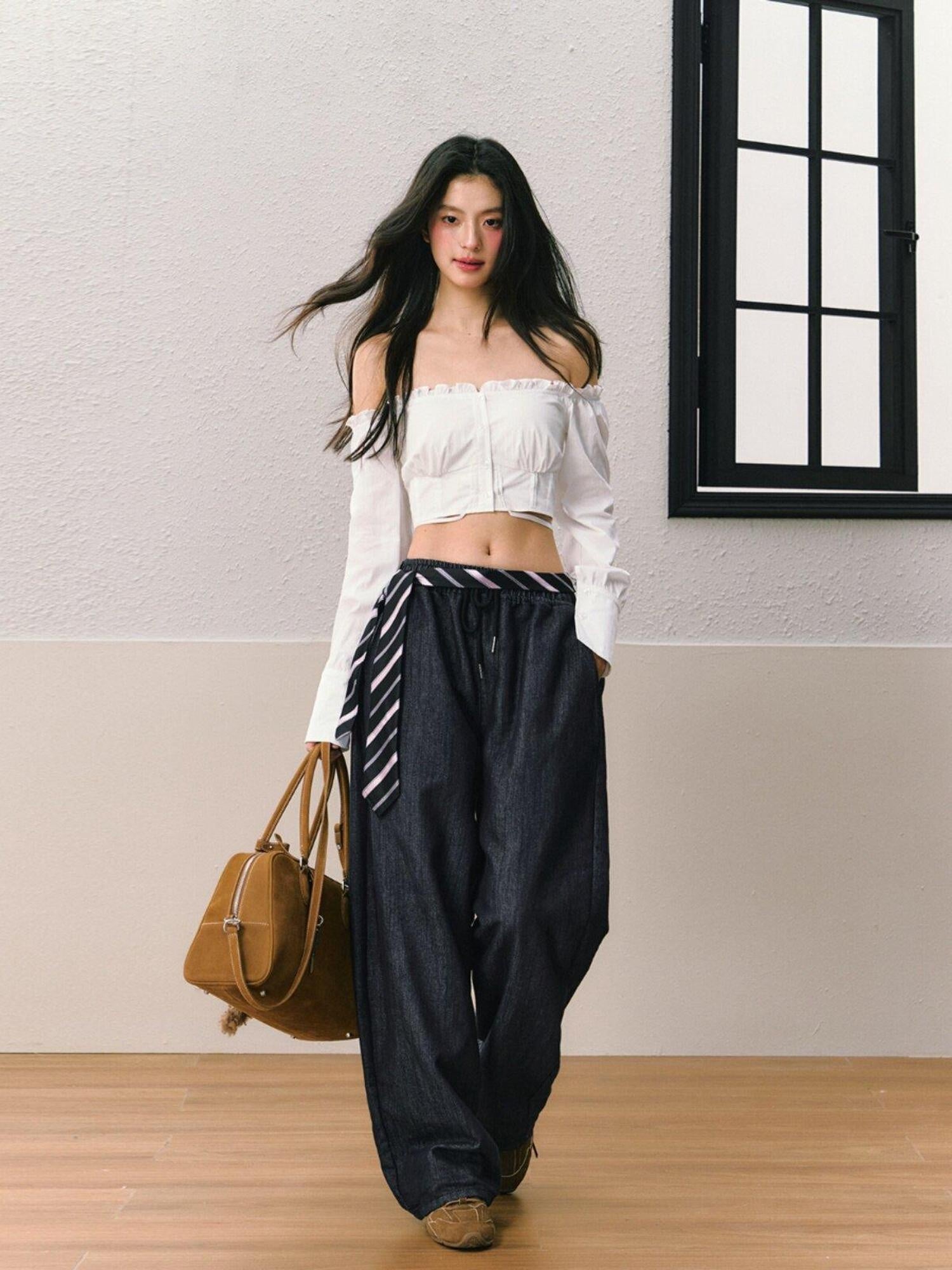 7Shiftin Soft Lightweight Striped Korean Style Casual Versatile Scarf Accessories