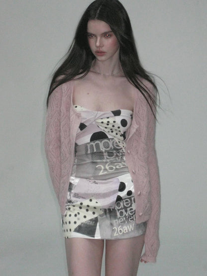 The NeverMore Alpaca Mohair Lightweight Diamond Cropped Button Front Women Knit Cardigans