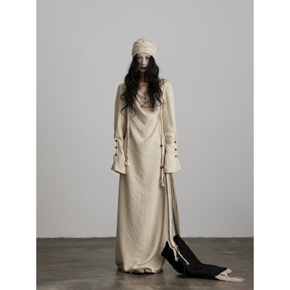 INDULGE Soft Cotton Blend Asymmetrical H Line Draped Neck Women Casual Maxi Dresses
