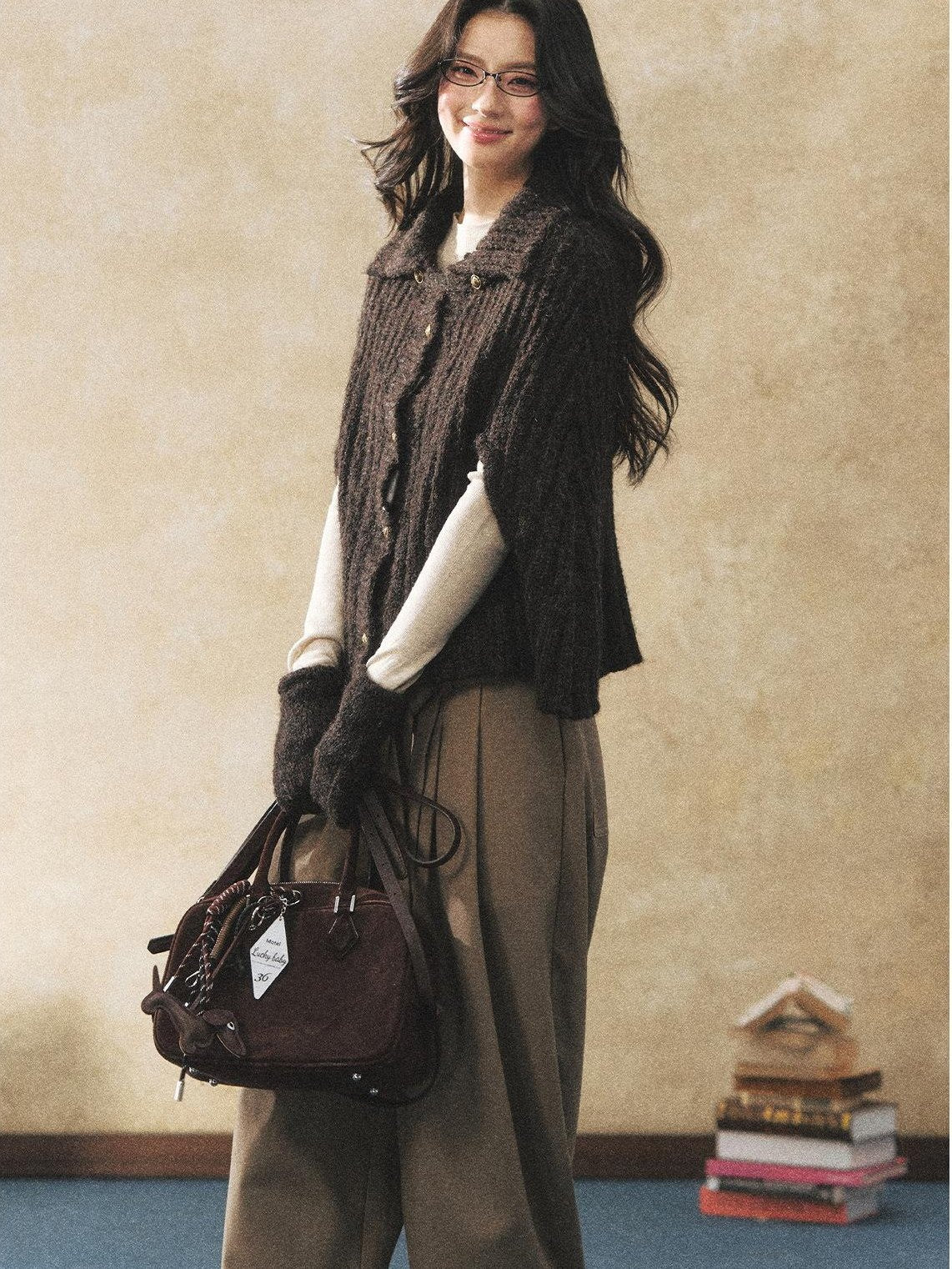 7Shiftin Cozy Button Cardigan Casual Relaxed Women Oatmeal Deep Brown Sweaters