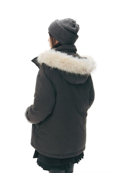 NAPSNAPS White Fur Hooded Double Collar Faux Two Piece Women&