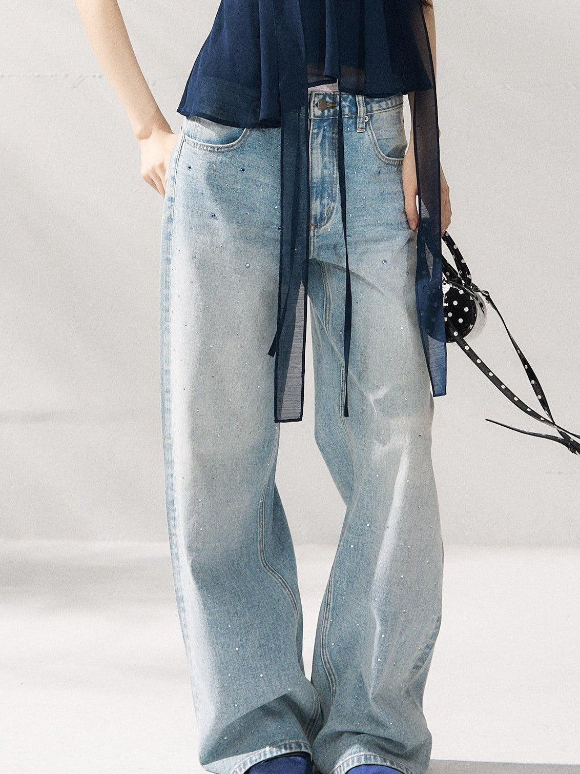 7Shiftin Structured Cotton Natural Waist Zipper Fly Women Blue Denim Straight Leg Jeans