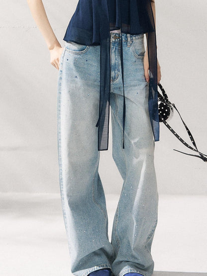 7Shiftin Structured Cotton Natural Waist Zipper Fly Women Blue Denim Straight Leg Jeans