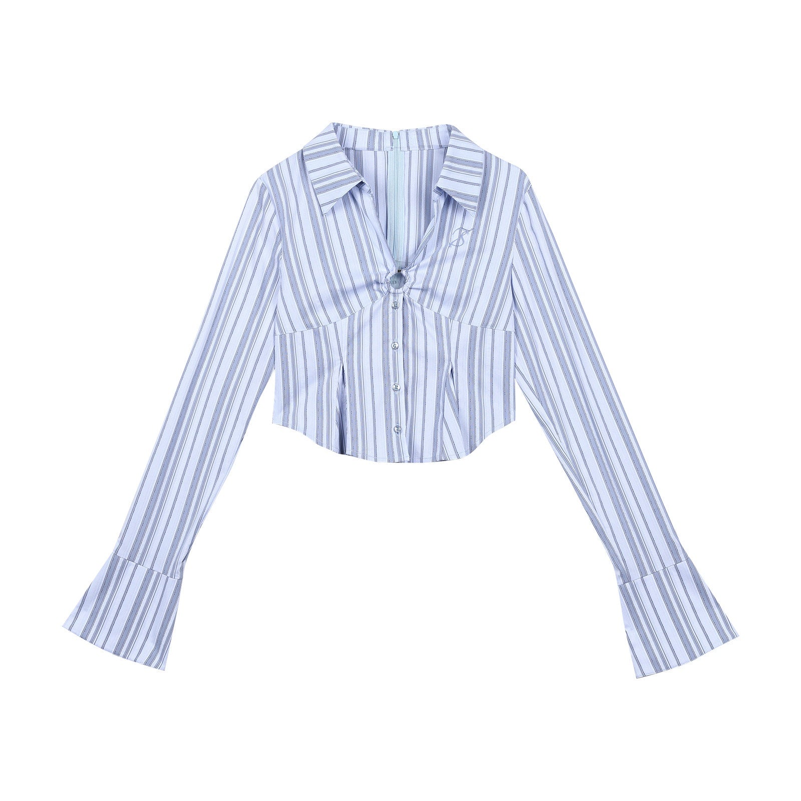 7Shiftin Crop Two Piece Casual Short Length Layered Set For Women Blue White Shirts