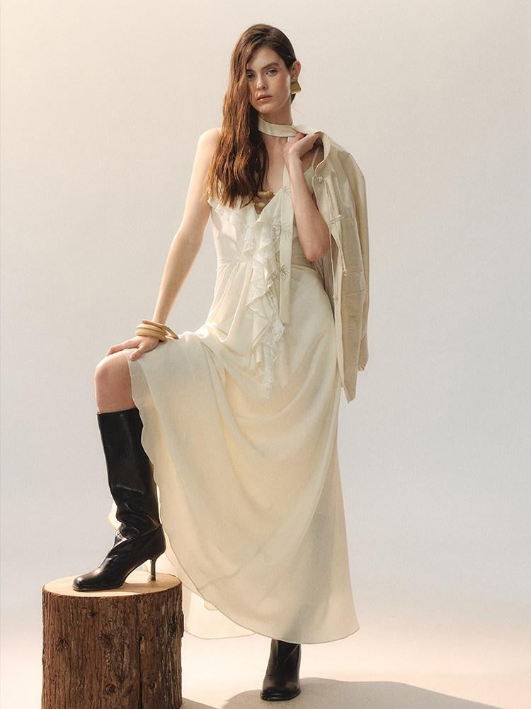 AnnoMundi Lace Cami Casual Shirt Dress Sleeveless City Women Polyester Slip Maxi Dresses