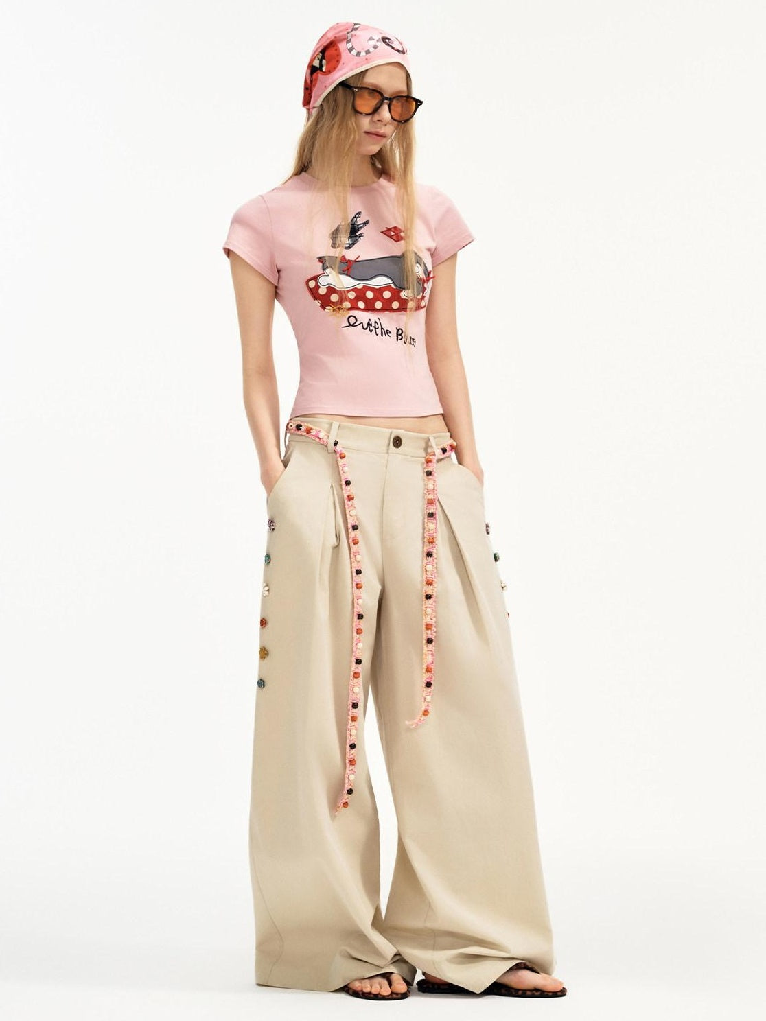 OuttheBlue Cotton Lyocell Minimal Natural Waist Zipper Light Grey Khaki Wide Leg Pants