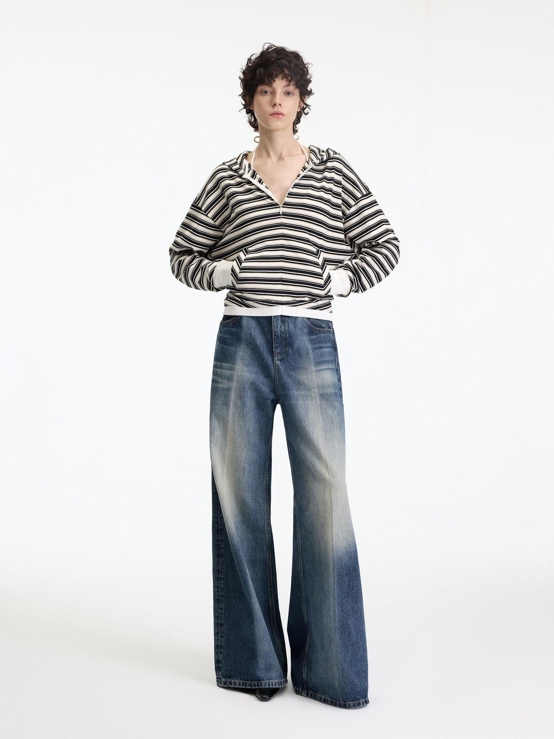 RUN TO THE FUTURE Soft Stretch Cotton Hooded Zip Striped Casual Women Knit Cardigans