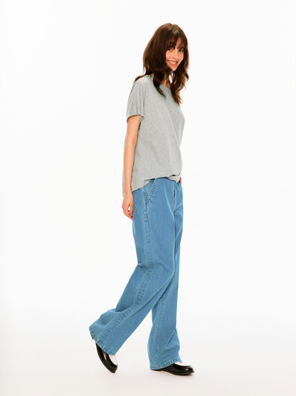 Northbutsouth Mid Blue Slant Pocket Adjustable Back Paris Button Women&