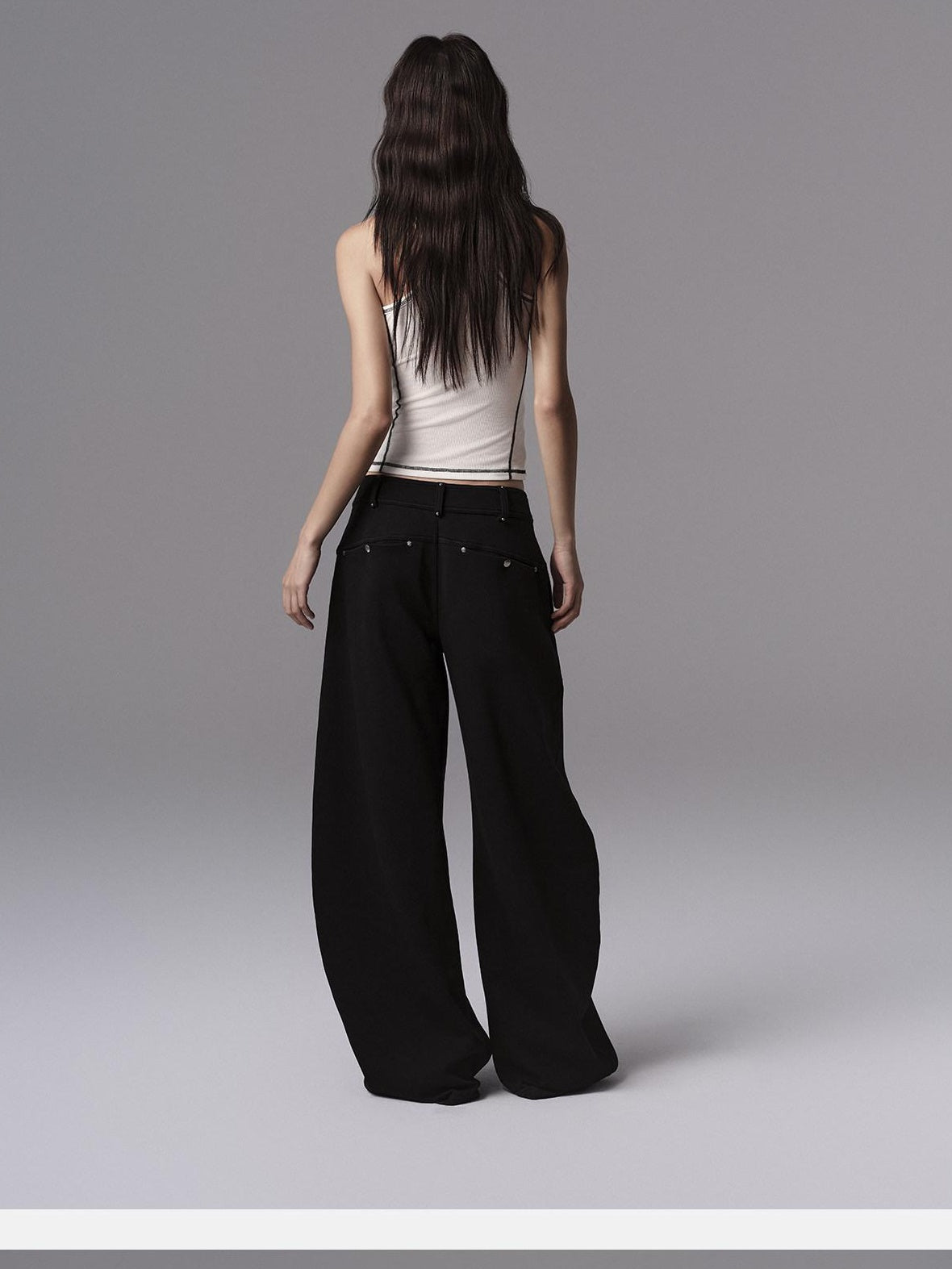 Low pixel Low Waist Dark Minimal Curved Button Fly Black Women Rayon Wide Leg Pants