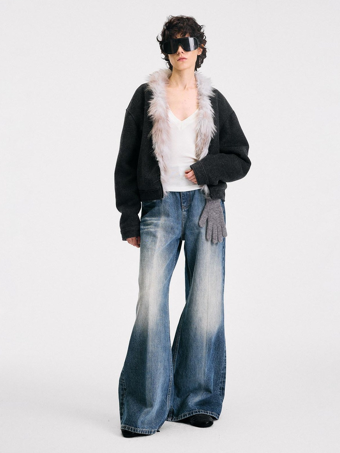 RUN TO THE FUTURE Washed Ice Blue Casual Natural Waist Womens Non Stretch Denim Straight Jeans