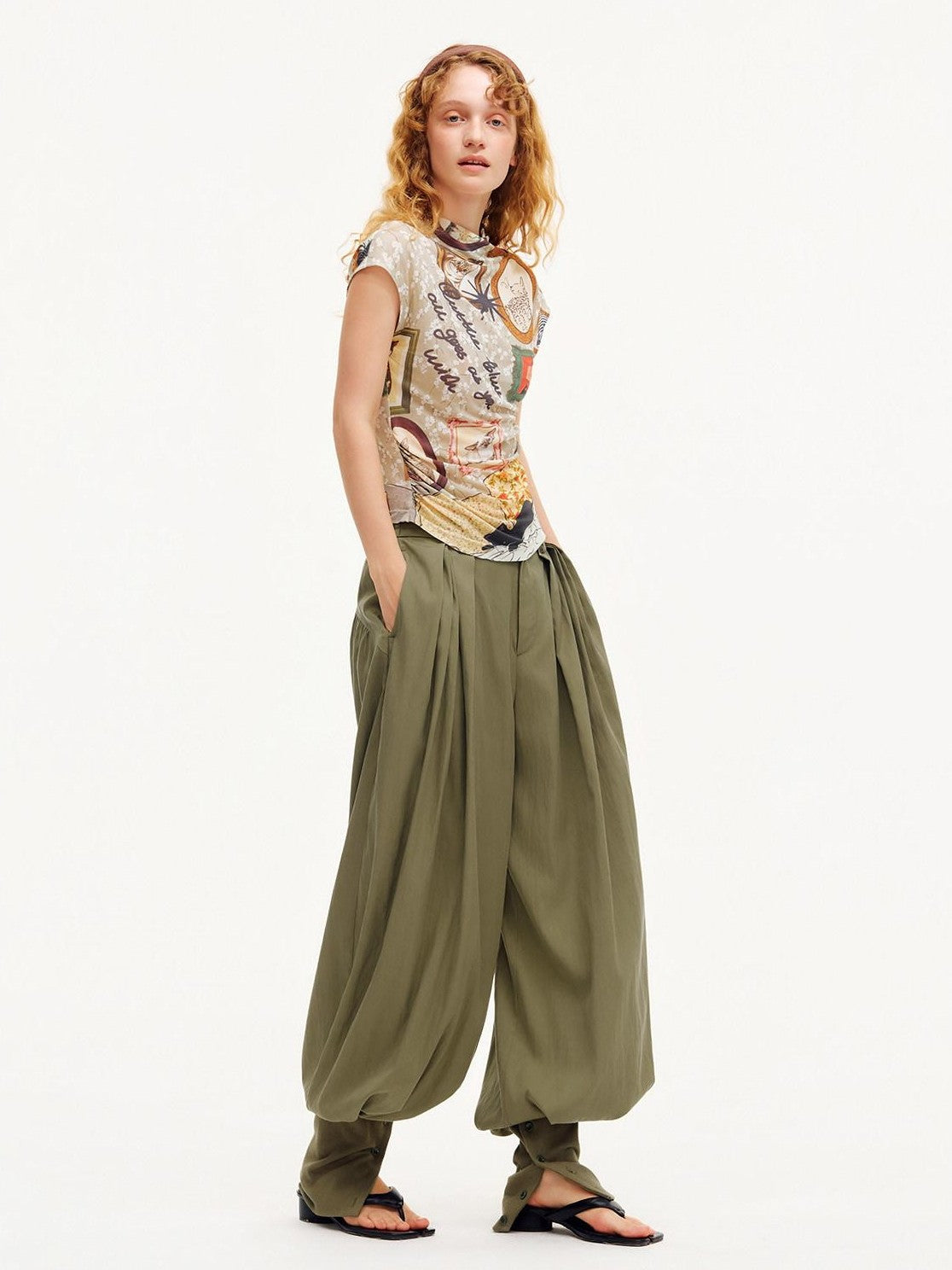 OuttheBlue Moss Green Solid Drapey Elastic Cuffed Women&