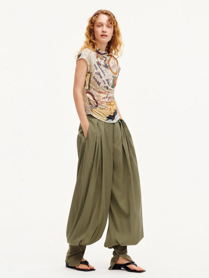 OuttheBlue Moss Green Solid Drapey Elastic Cuffed Women&