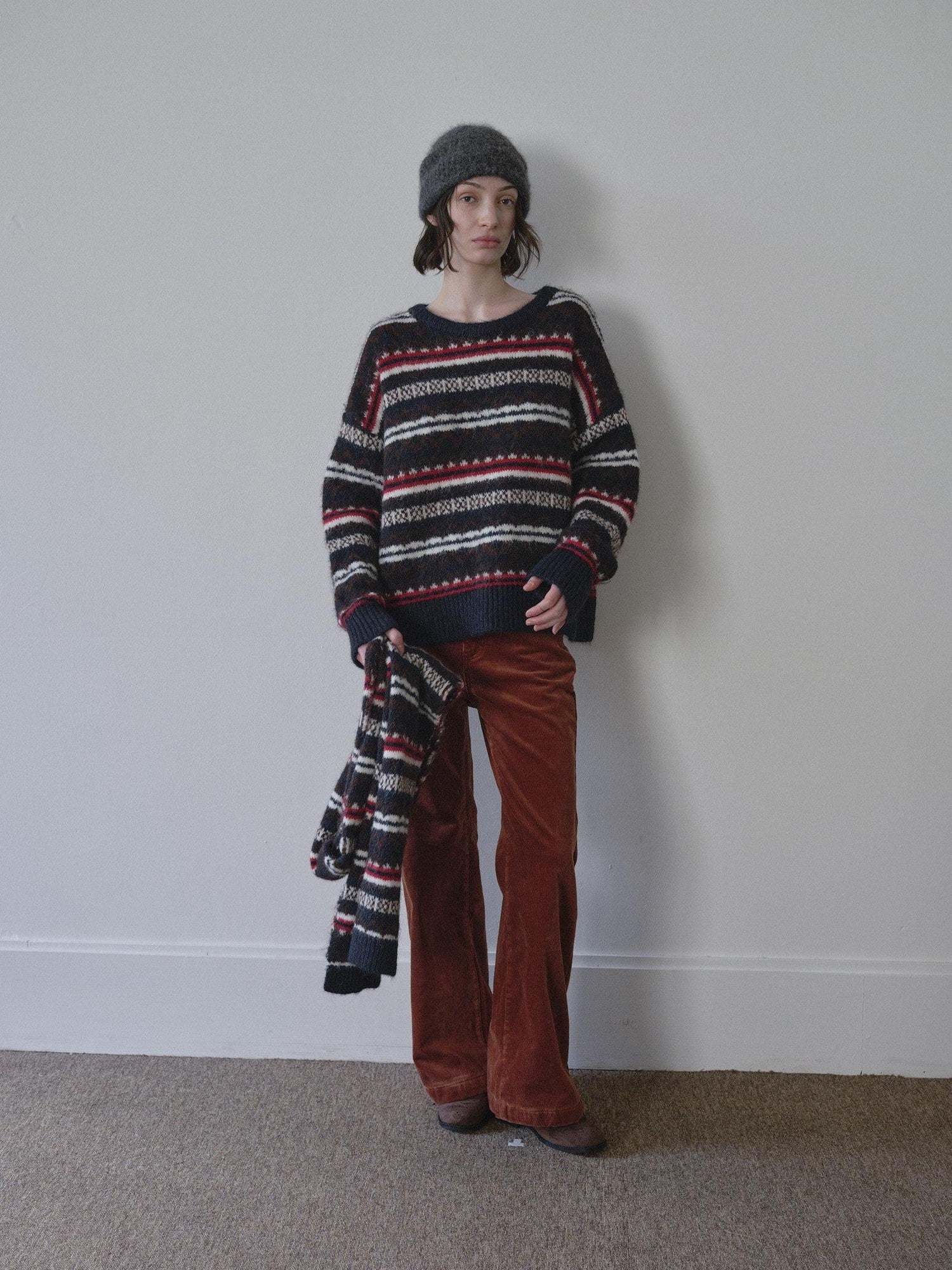 DKZ OFFICIAL Retro Striped Jacquard Two Piece Scarf Pullover Women&