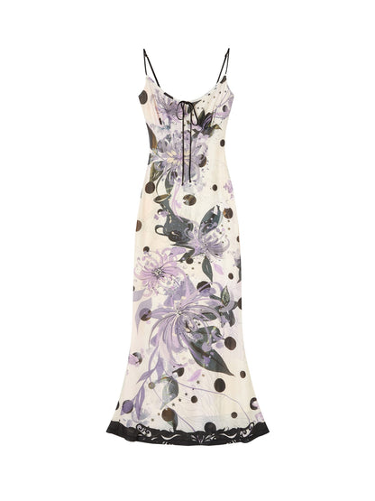 OfAkiva Fishtail Printed Cinched Waist Spaghetti Strap Women&