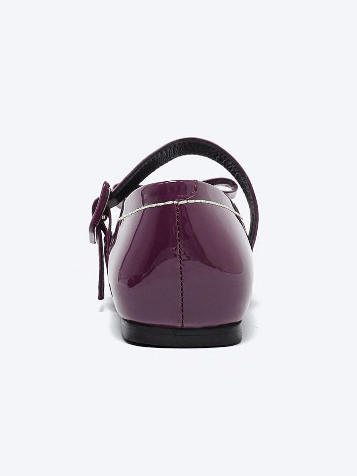 RUN TO THE FUTURE Sheepskin Insole Vintage Square Toe One Strap Low Heel Rubber Sole Women Flats