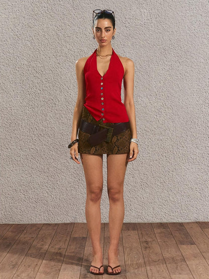 The NeverMore Tie Dye Snake Print Street Style Mid Waist A Line Women Casual Mini Skirts