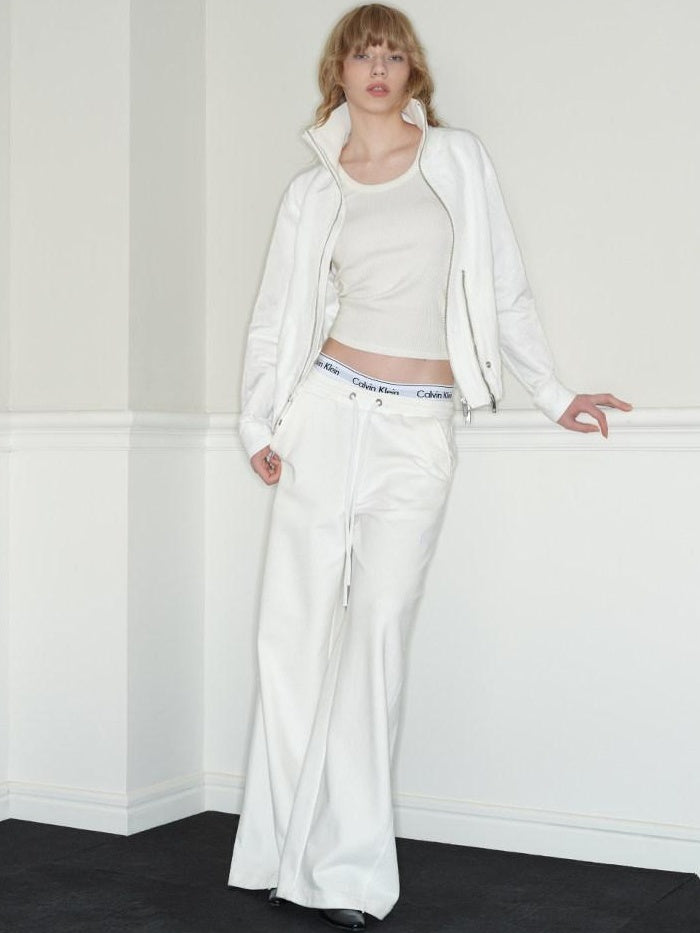 RUN TO THE FUTURE 100 Percent Cotton Original Low Waist Pocket Moonlight White Wide-Leg Pants