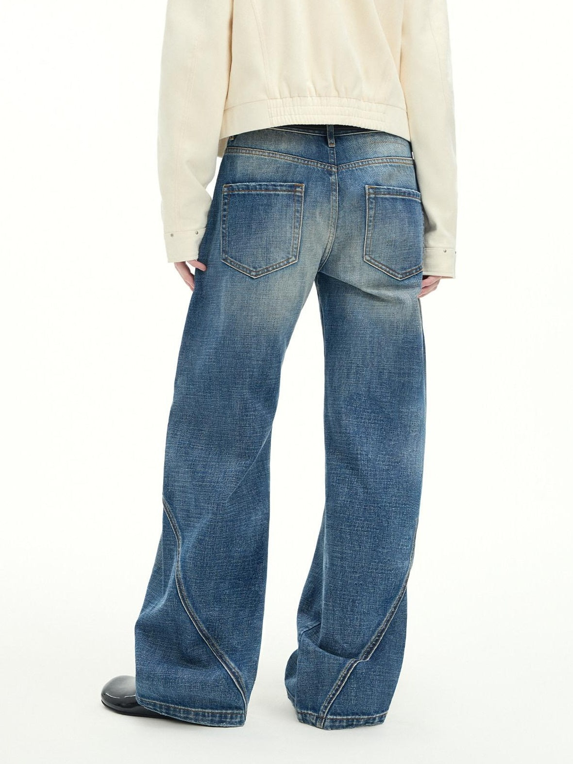 RUN TO THE FUTURE Vintage Washed Low Rise Cotton Boxy Women Zip Fly Nostalgic Blue Straight Jeans