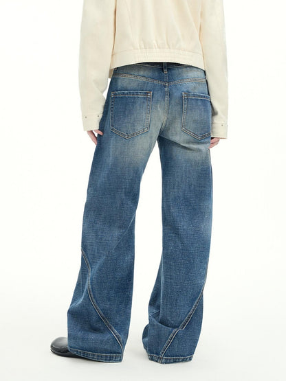 RUN TO THE FUTURE Vintage Washed Low Rise Cotton Boxy Women Zip Fly Nostalgic Blue Straight Jeans