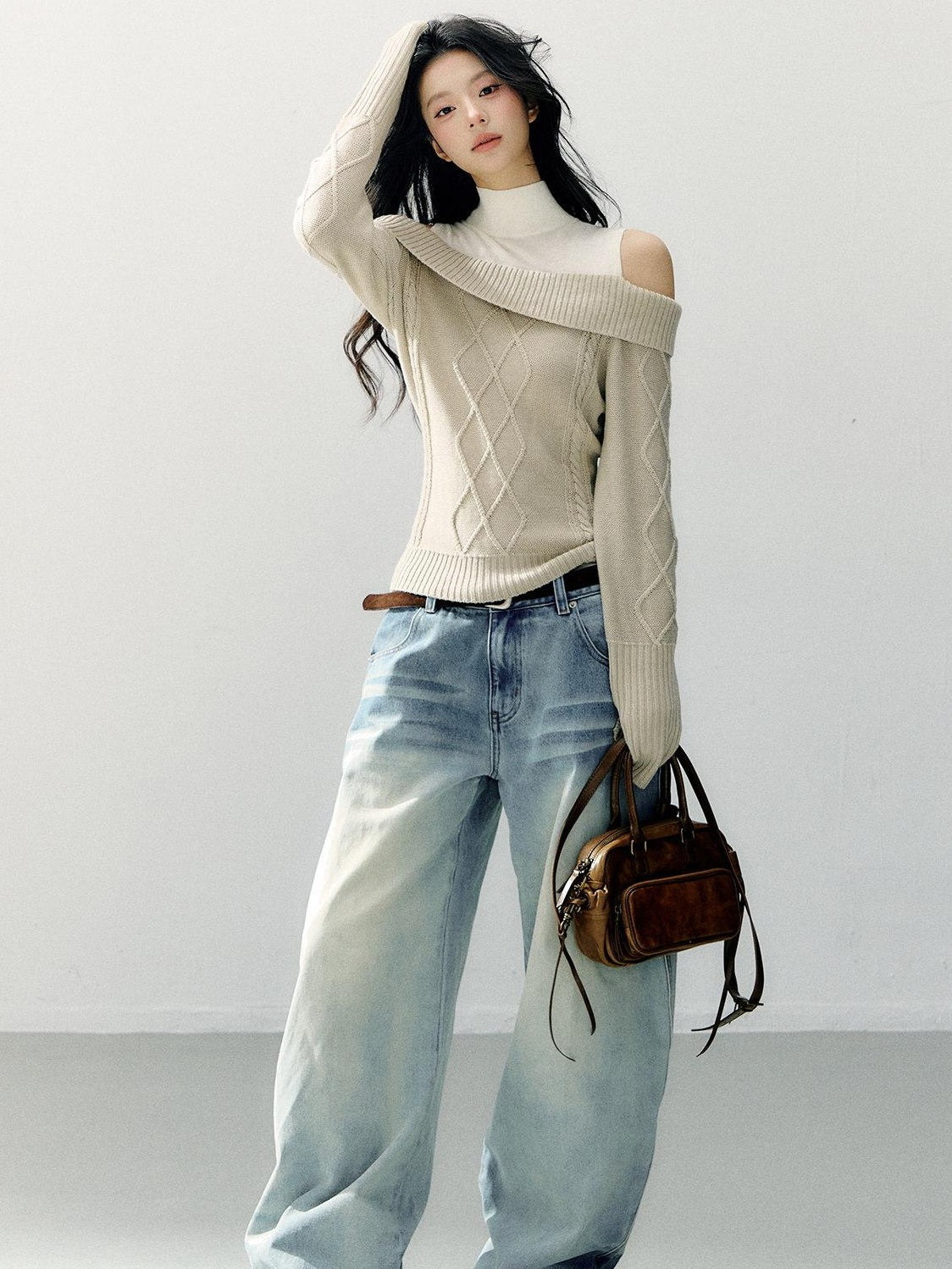 7Shiftin Faux Layer Halter Neck Relaxed Slim Fit Women Campus Knit Pullover Sweaters