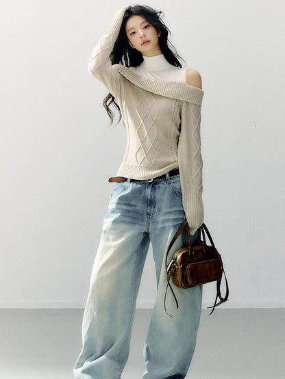 7Shiftin Faux Layer Halter Neck Relaxed Slim Fit Women Campus Knit Pullover Sweaters