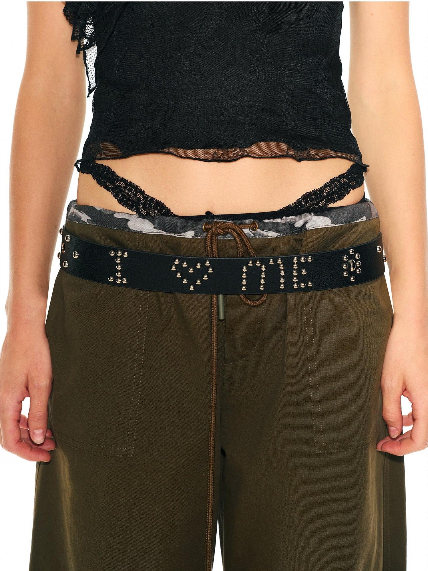 2th Desire Black Riveted Letter I Love Me Metal Buckle Punk Edgy Women&