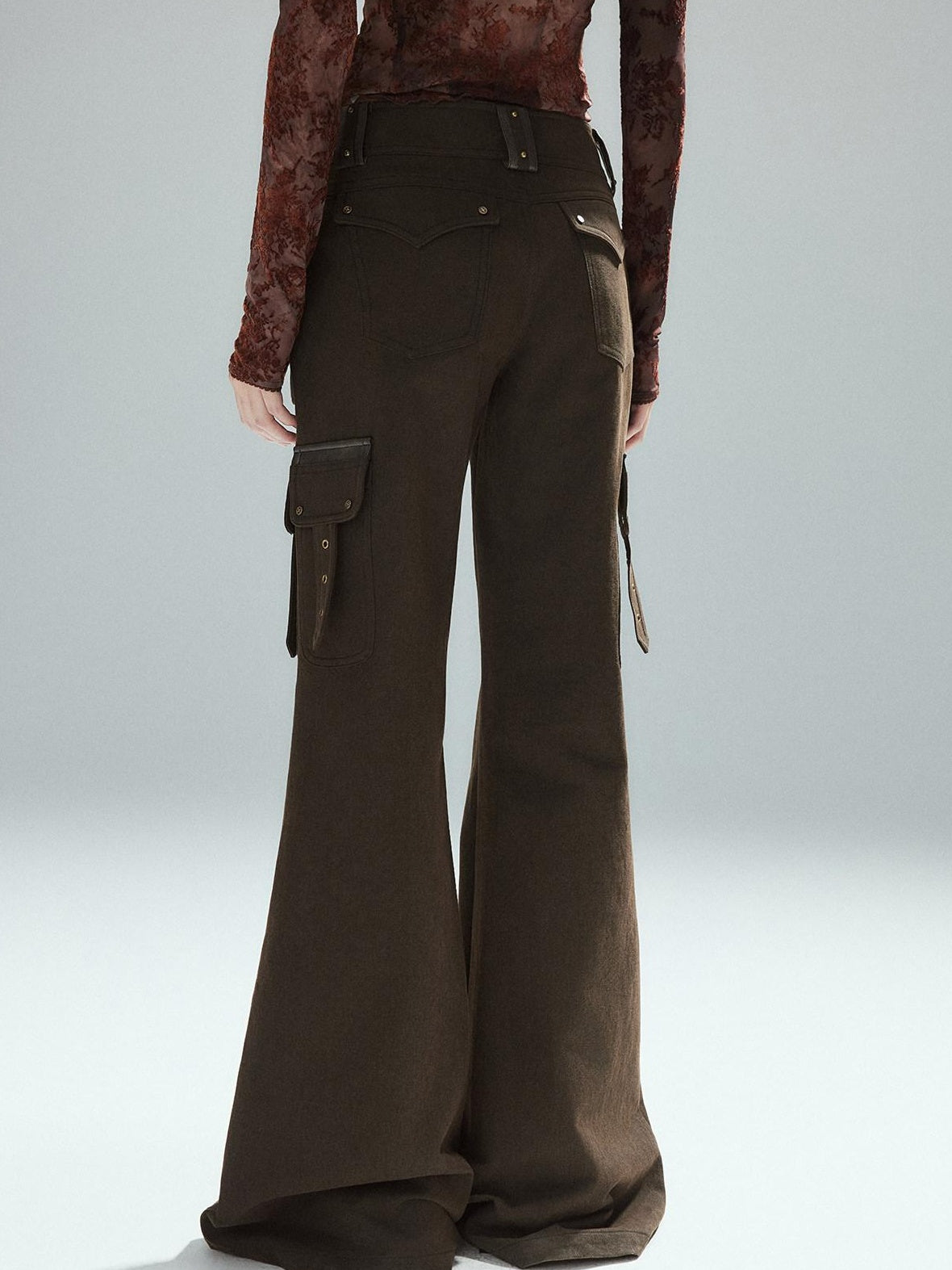 Low pixel Slim Low Rise Cotton Flare Street Style Zipper Brown Women Cargo Pants